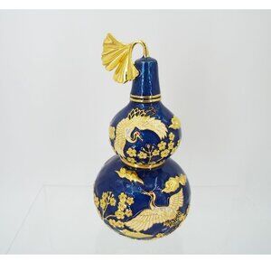 Feng Shui Blue and Gold Wu Lou 6" Calabash Gourd Joyous Cranes